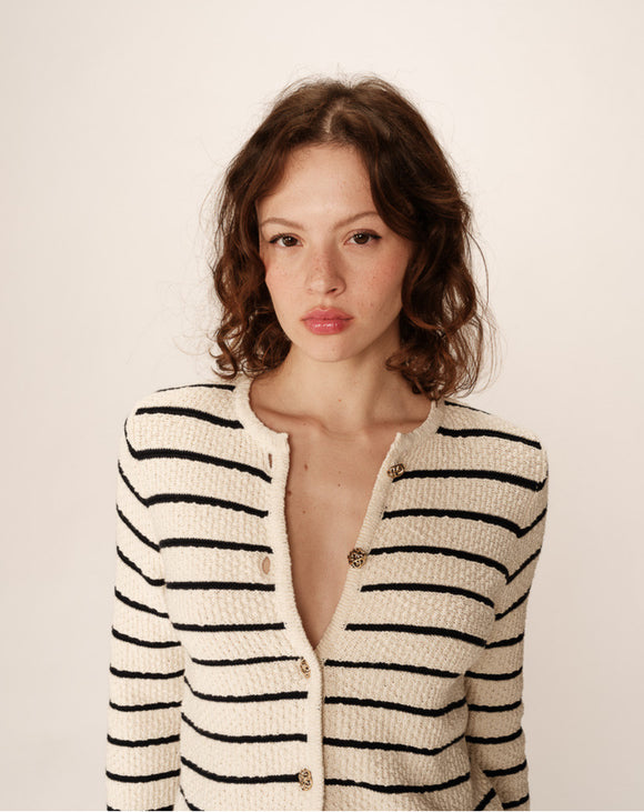 Paca Beige Striped Cardigan - Romantiques