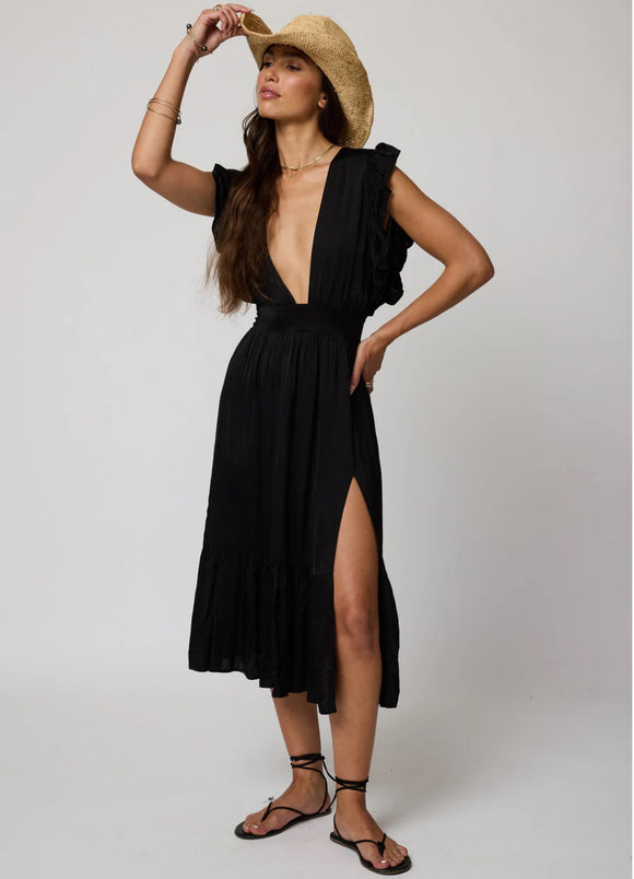 Jessie Midi Dress in Black - Romantiques