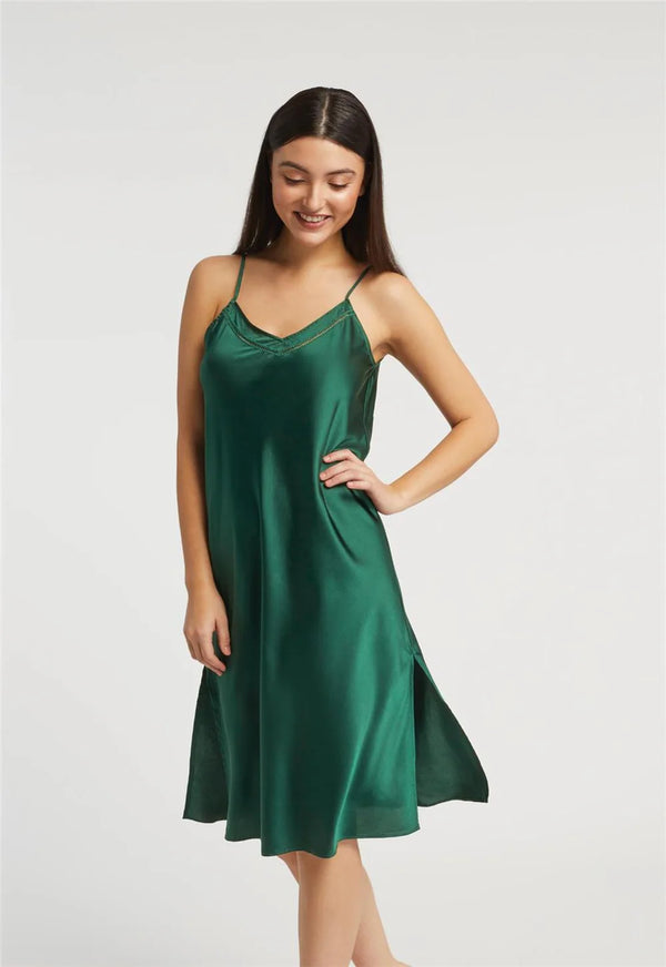 V-Neck Silk Chemise with Pockets