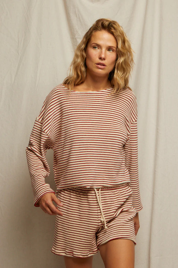 Cami Loop Terry Strip Poppy Red Stripe - Romantiques