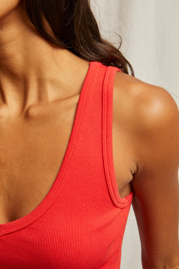 Maria Structured Rib V-Tank In Poppy Red - Romantiques