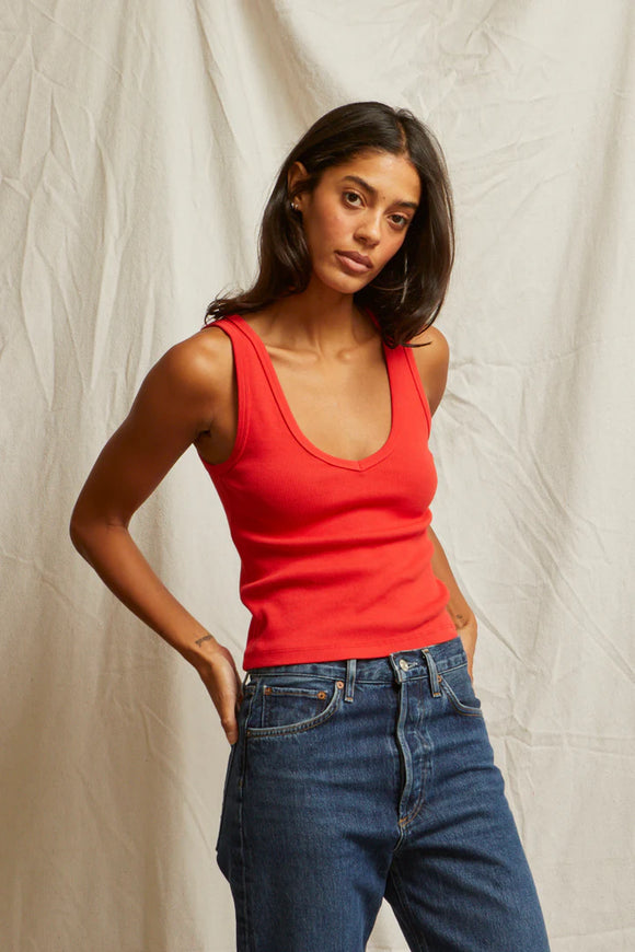 Maria Structured Rib V-Tank In Poppy Red - Romantiques