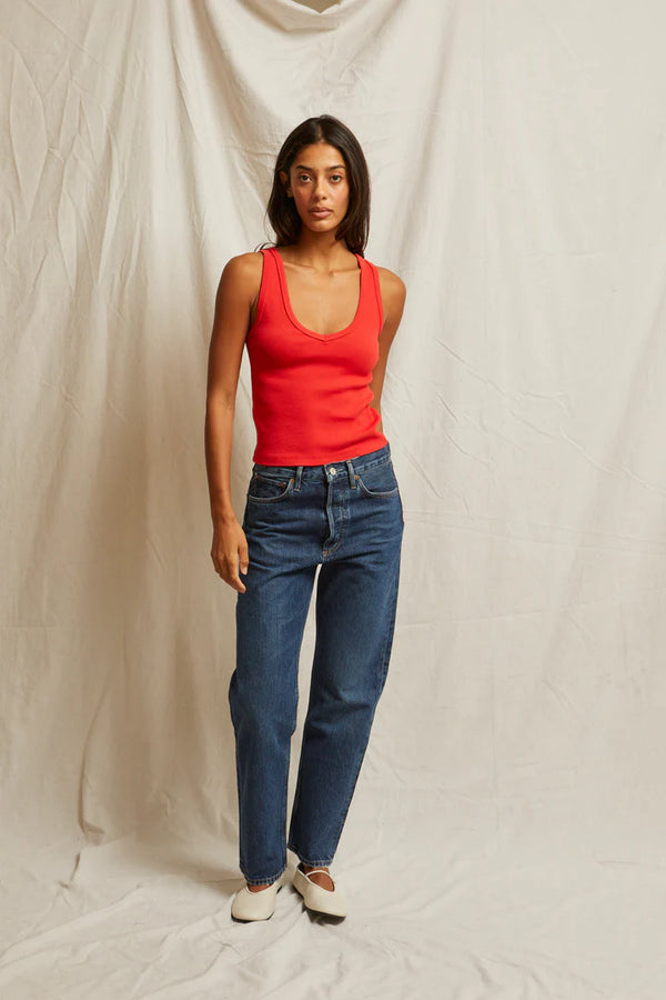 Maria Structured Rib V-Tank In Poppy Red - Romantiques