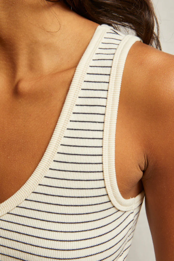 Maria Structured Rib V-Tank In Navy Stripe - Romantiques