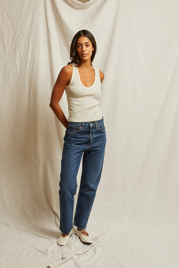 Maria Structured Rib V-Tank In Navy Stripe - Romantiques