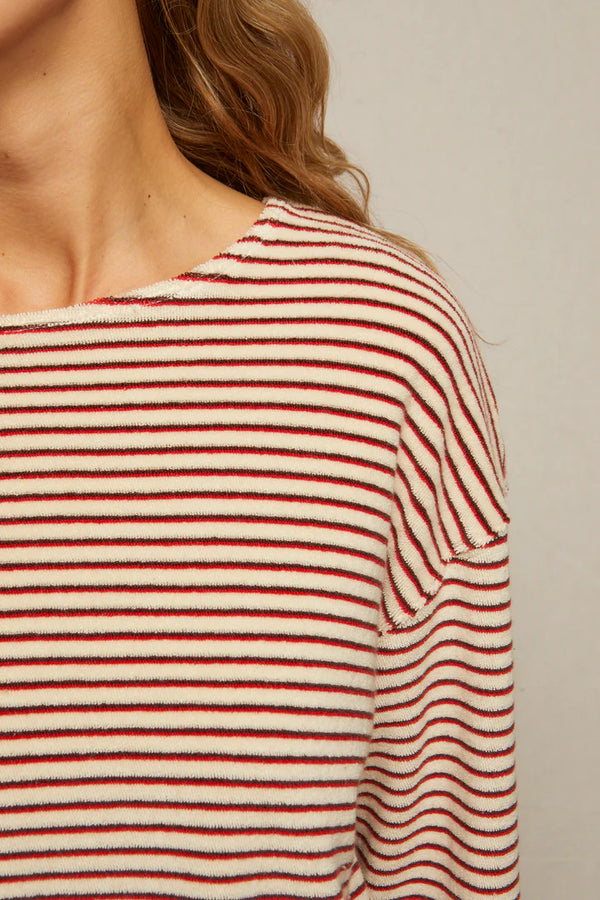 Cami Loop Terry Strip Poppy Red Stripe - Romantiques