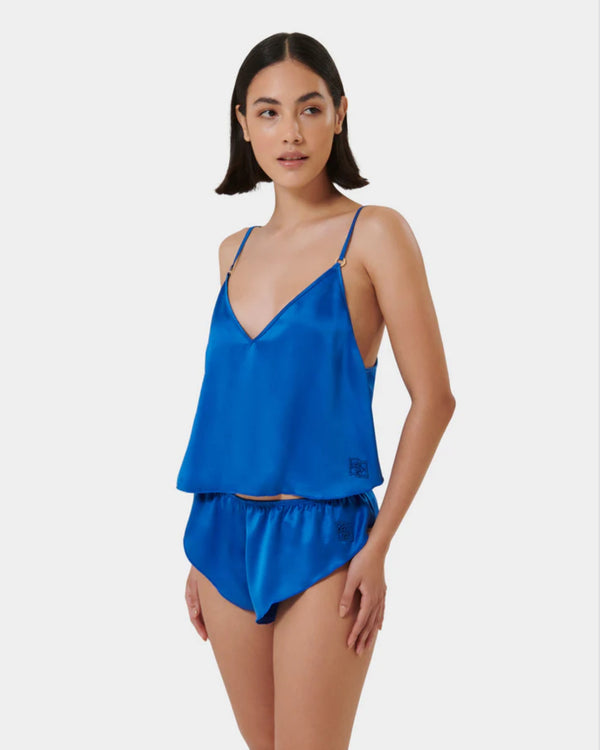 Faye Luxury Satin Cami Top and Short Set Egyptian Blue