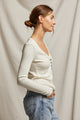 Evangeline Sweater Rib V-Neck Long Sleeve Top In Sugar