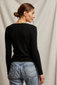 Evangeline Sweater Rib V-Neck Long Sleeve Top In True Black