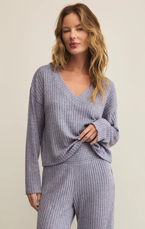 Valentina Rib Long Sleeve in Worn Blue