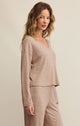 Valentina Long Sleeve Rib Top in Pebble Moon