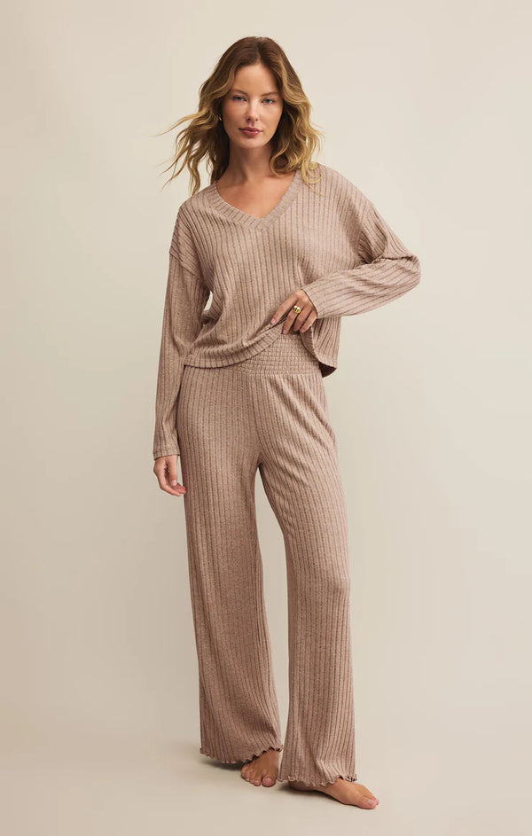 Valentina Long Sleeve Rib Top in Pebble Moon