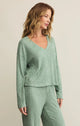 Valentina Rib Long Sleeve Top in Botanical Green