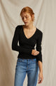 Viola Ribbed Cotton Modal V-neck Long Sleeve In Black