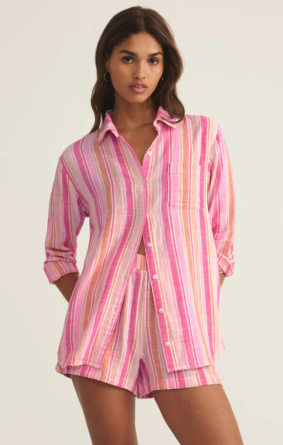 Saturdays Stripe Gauze Shirt in Pink Multi - Romantiques