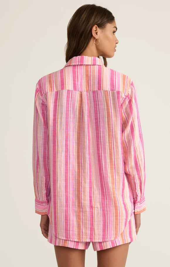 Saturdays Stripe Gauze Shirt in Pink Multi - Romantiques