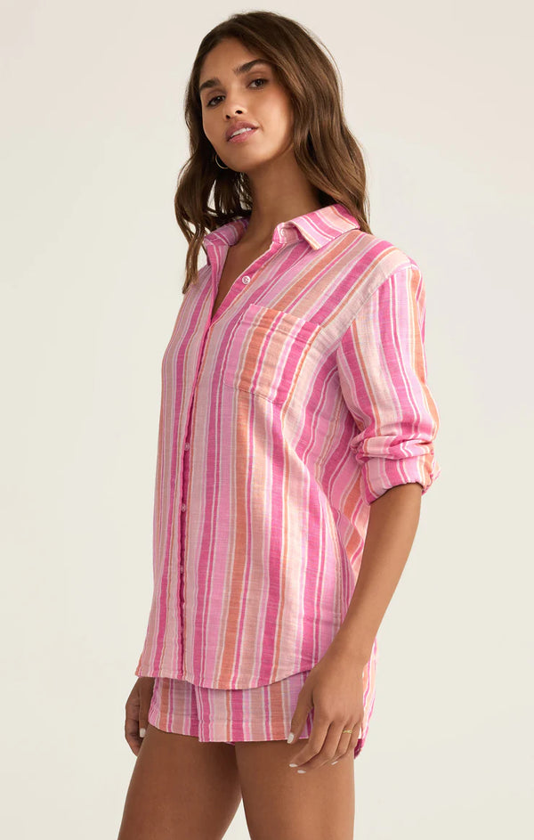 Saturdays Stripe Gauze Shirt in Pink Multi - Romantiques