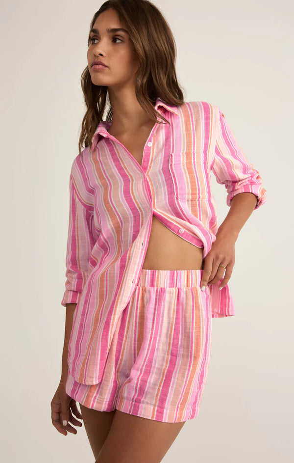Saturdays Stripe Gauze Shirt in Pink Multi - Romantiques