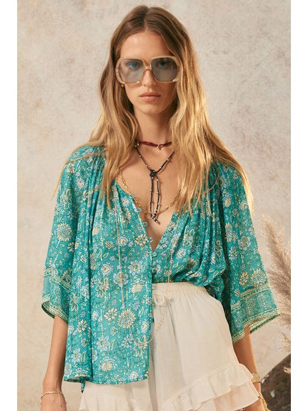 Elysian Short Sleeve Blouse in Jade - Romantiques