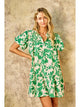 Melanie Floral Printed Button Down Mini Dress in Green - Romantiques