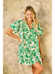 Melanie Floral Printed Button Down Mini Dress in Green - Romantiques