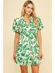 Melanie Floral Printed Button Down Mini Dress in Green - Romantiques