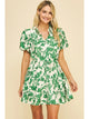 Melanie Floral Printed Button Down Mini Dress in Green - Romantiques