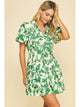 Melanie Floral Printed Button Down Mini Dress in Green - Romantiques