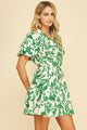 Melanie Floral Printed Button Down Mini Dress in Green - Romantiques