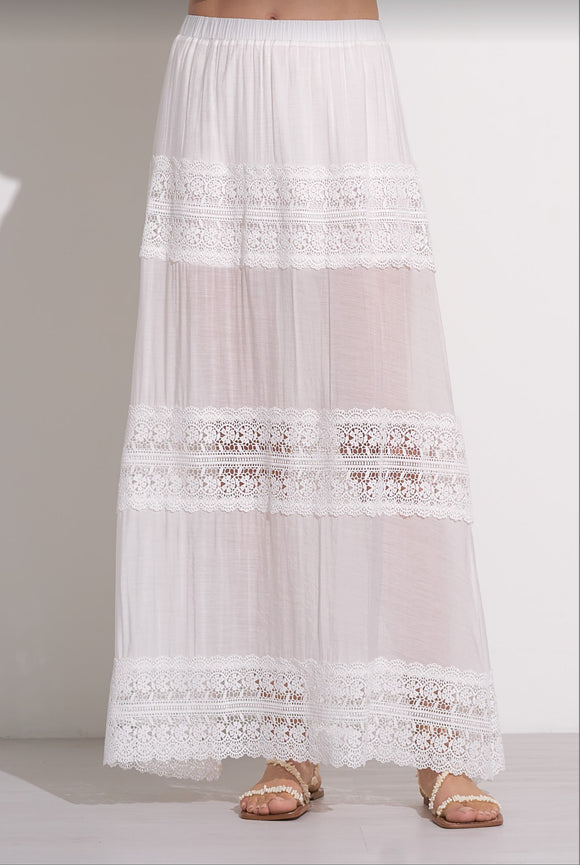 Mari Crochet Maxi skirt in White