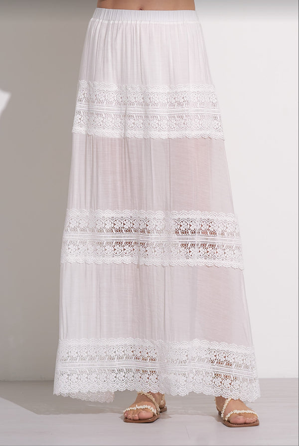 Mari Crochet Maxi skirt in White