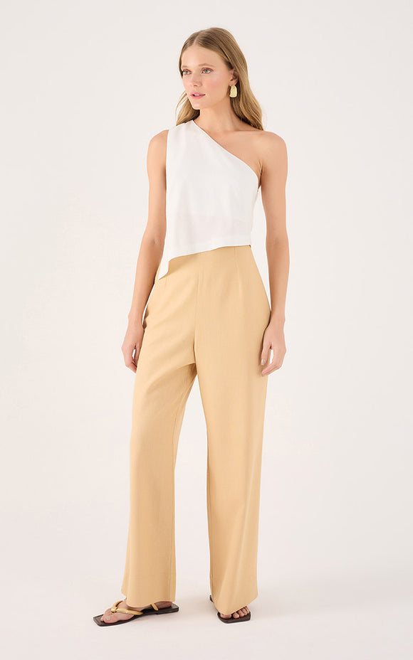 Samara Asymmetric One Shoulder Linen Top in Off White - Romantiques