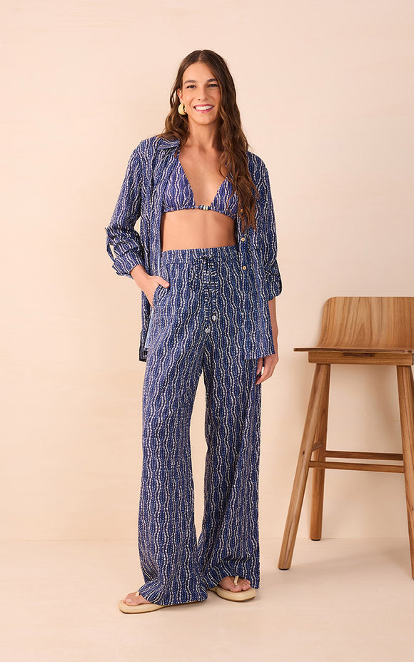 Karina Current Printed Pants in Azure - Romantiques
