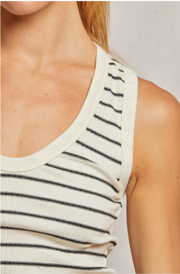 Jordan Ribbed U Tank in Sugar & Black Stripe