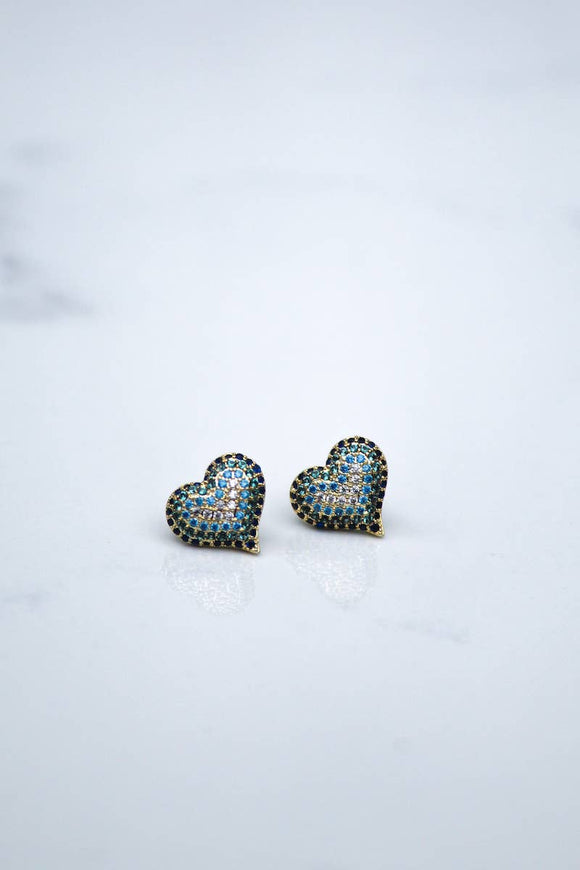 Queen of Hearts Studs in Blue