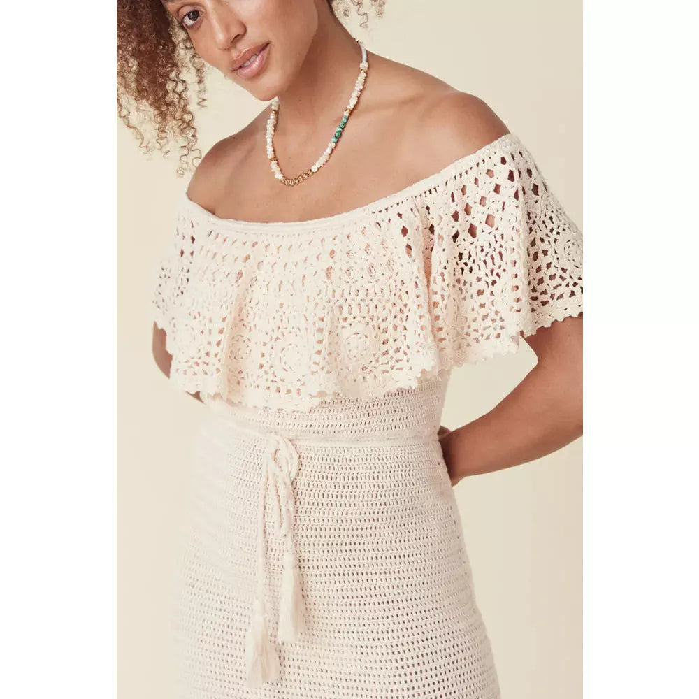 White crochet off the clearance shoulder dress